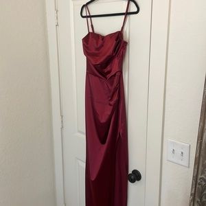 Maroon satin maxi dress